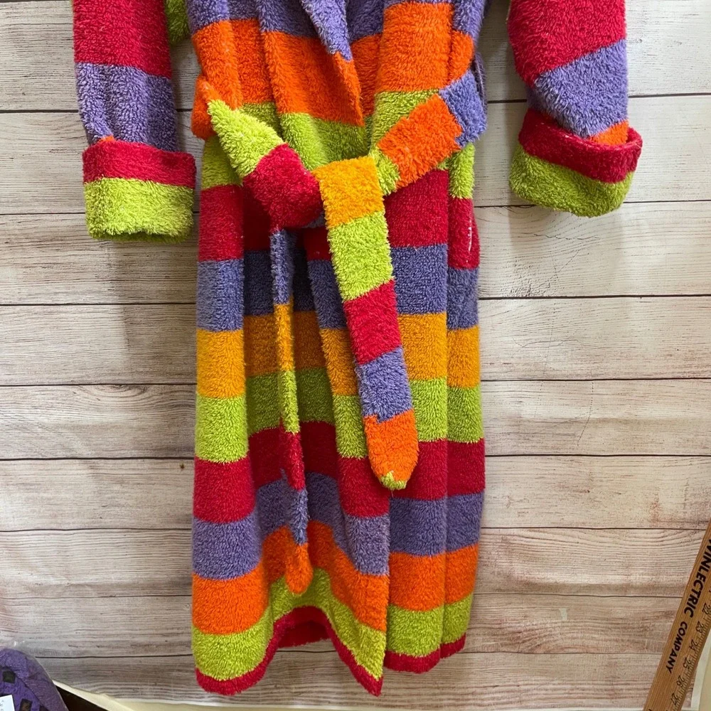 VINTAGE THICK TERYCLOTH LONG ROBE IN MULTICOLORED STRIPES‎